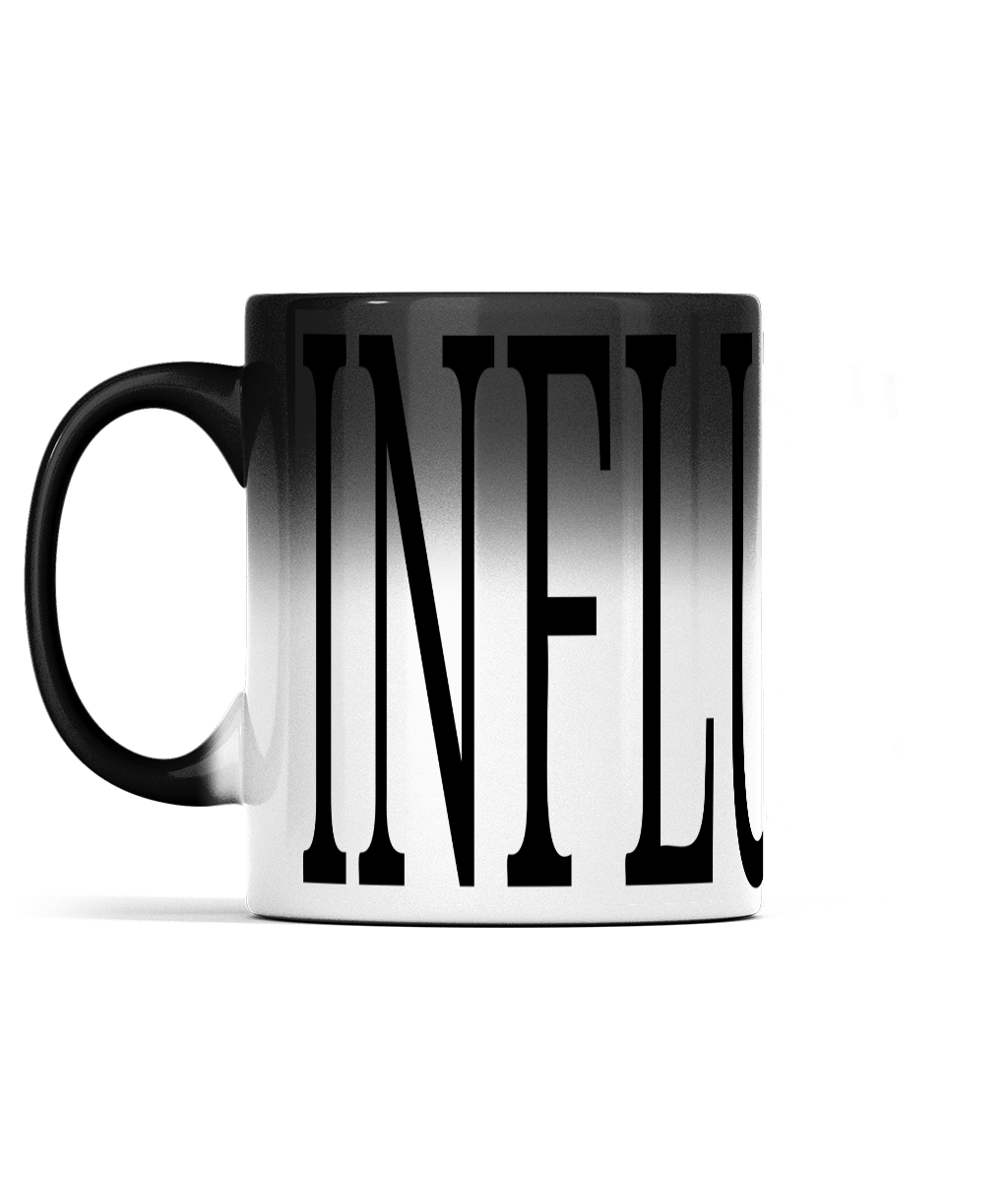 11oz INFLUENCER Colour Changing Mug For Tea, Coffee Or Hot Drinks Black Colour When Cold INFLUENCER Appears And Turns To White Ceramic Tea Cup When Warm