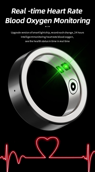 Smart Ring Sleep Tracker Fitness Tracker Ring Health Smart Ring With Heart Rate Monitor, Thermometer With NFC Box Lid