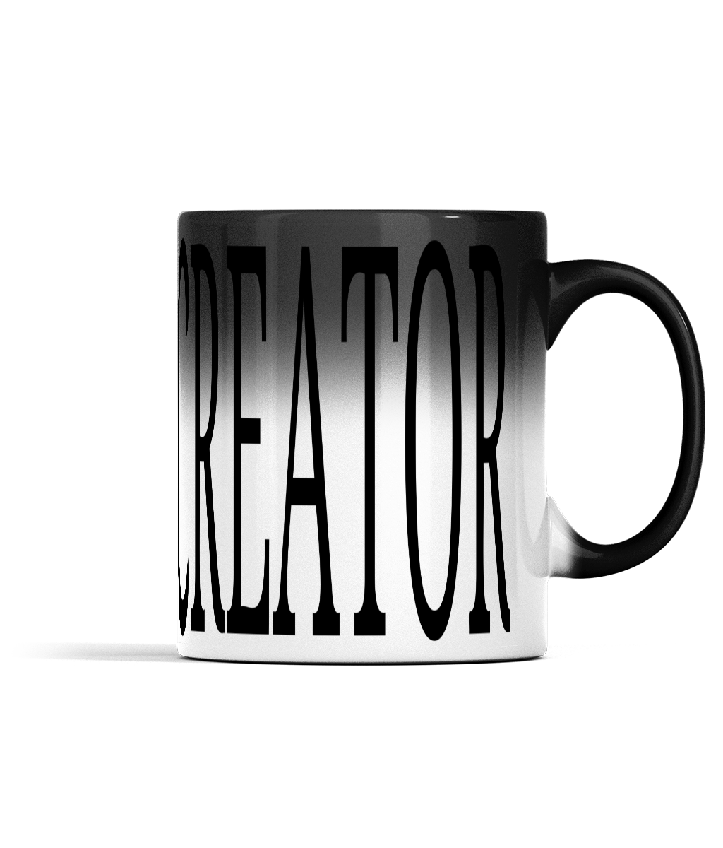 11oz CREATOR Colour Changing Mug For Tea, Coffee Or Hot Drinks Black Colour When Cold CREATOR Appears And Turns To White Ceramic Tea Cup When Warm