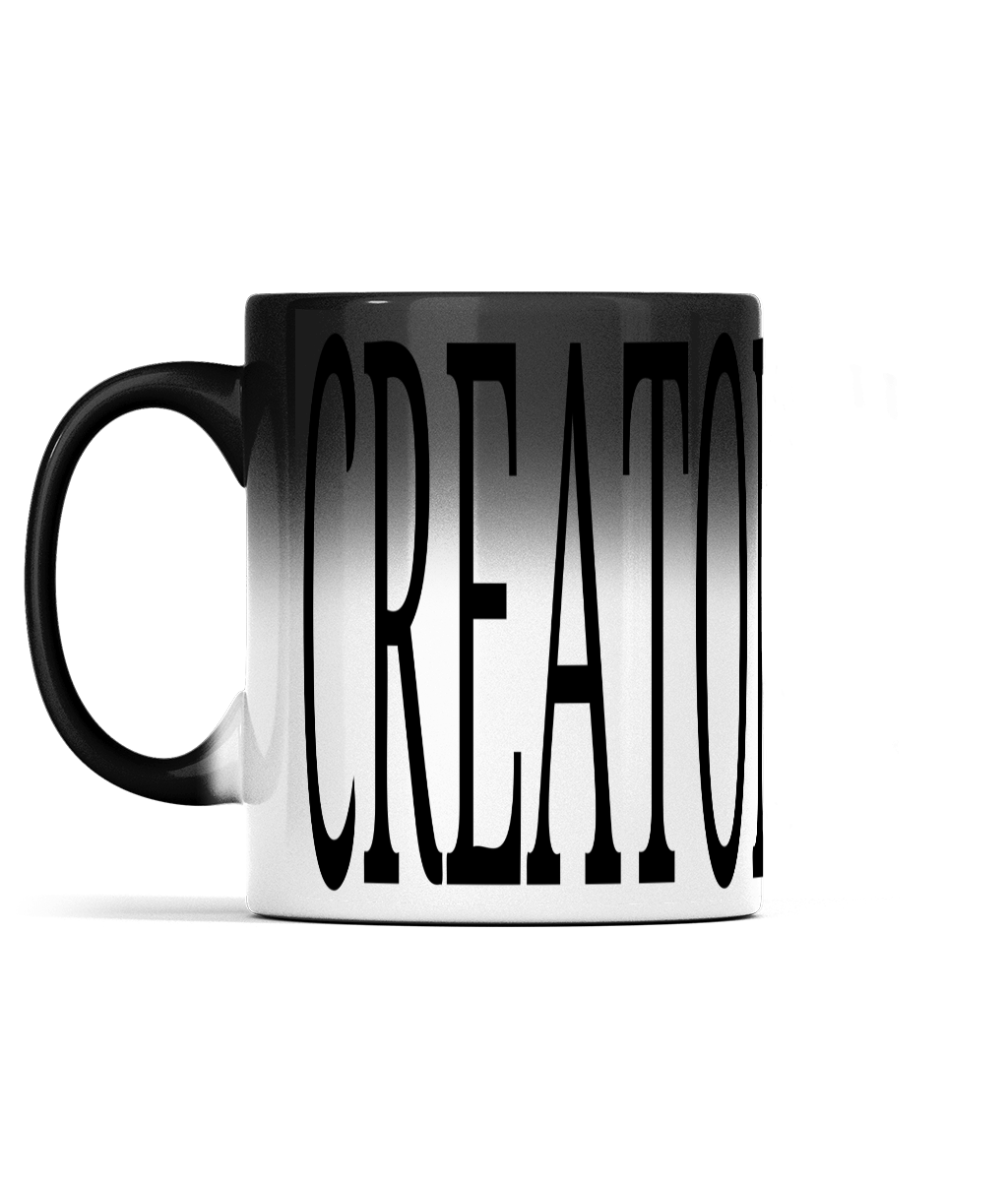 11oz CREATOR Colour Changing Mug For Tea, Coffee Or Hot Drinks Black Colour When Cold CREATOR Appears And Turns To White Ceramic Tea Cup When Warm