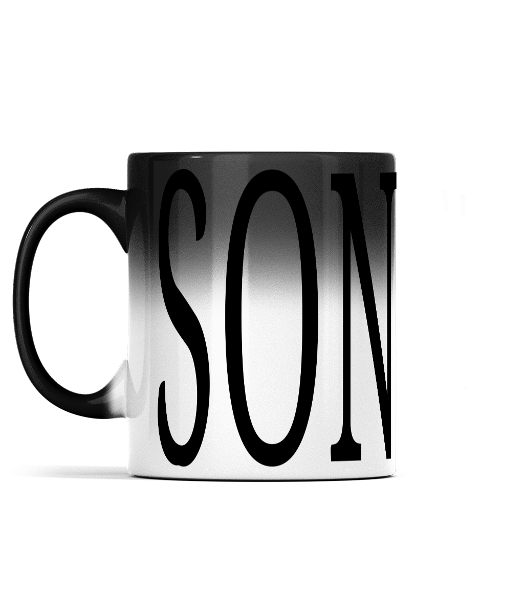 11oz SON Colour Changing Mug For Tea, Coffee Or Hot Drinks Black Colour When Cold SON Appears And Turns To White Ceramic Tea Cup When Warm