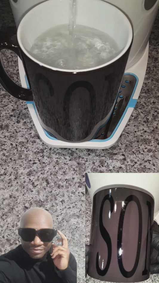 11oz SON Colour Changing Mug For Tea, Coffee Or Hot Drinks Black Colour When Cold SON Appears And Turns To White Ceramic Tea Cup When Warm
