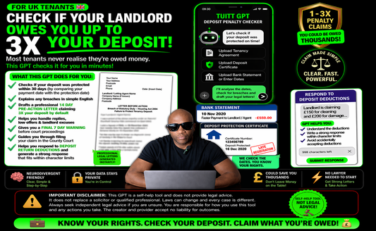 Landlord Owe You Up To 3× Your Home Or Flat Deposit? (UK) Tenants Check If You Have A Deposit Penalty Payment From Tenancy Letting Agent GPT - Download Delivery